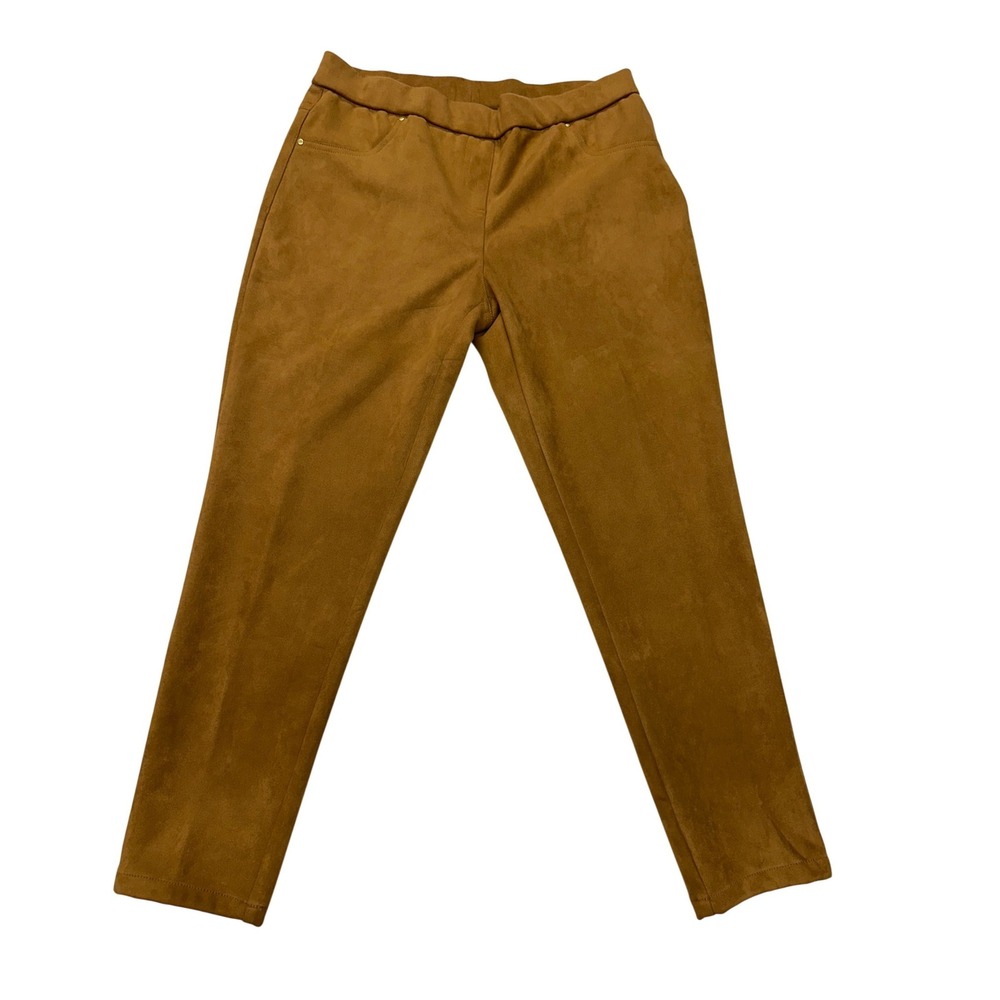 Ruby Rd. Faux Suede Pants Brown Petite Stretch Pull On Trousers Size PS Women
